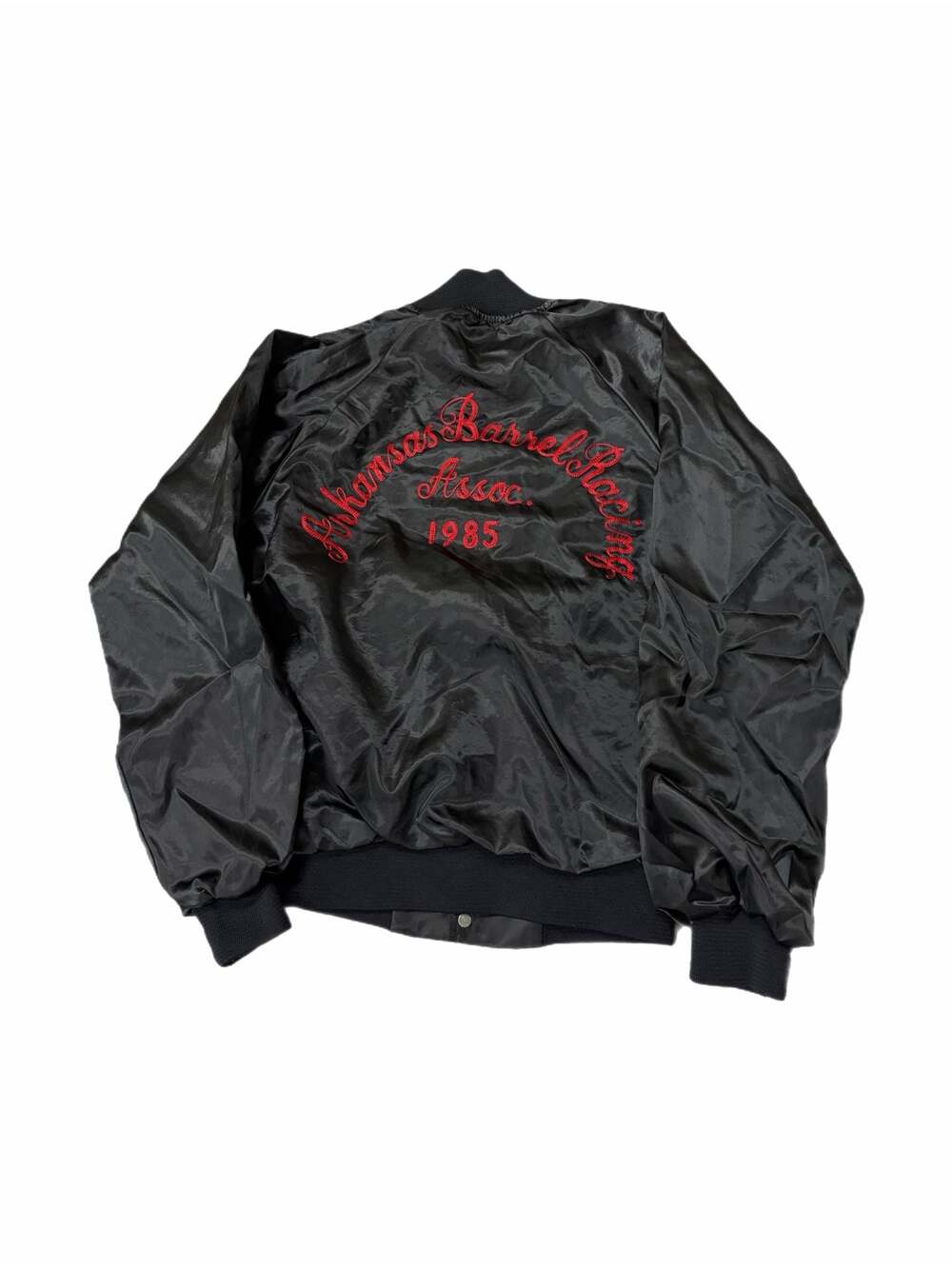 Vintage Arkansas Barrel Racing Assoc. 1985 Embroidered Satin Bomber Jacket